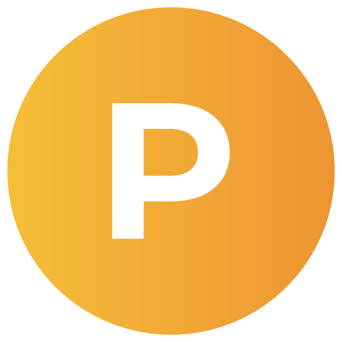 white letter P on orange circle